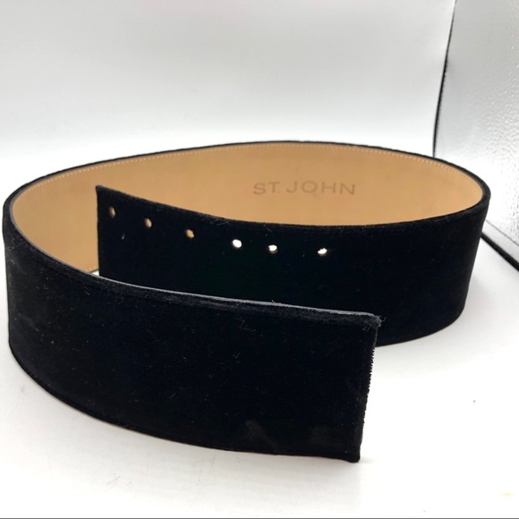 St John women’s Belt. Sz S Black Velvet with Rhinestones  2.25” wide.  34” long
